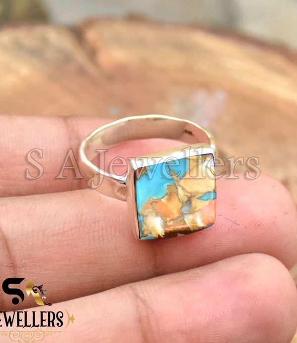 Oyster Copper Turquoise Ring, 925 Sterling Silver Ring, Handmade Jewelry
