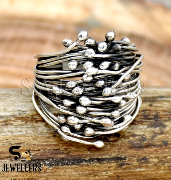 Wraparound 925 Sterling Silver Wire Ring, Ball Bead Chunky Ring,