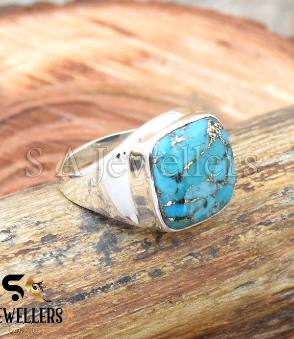 Blue Copper Turquoise Ring, 925 Sterling Silver Ring, Handmade Ring
