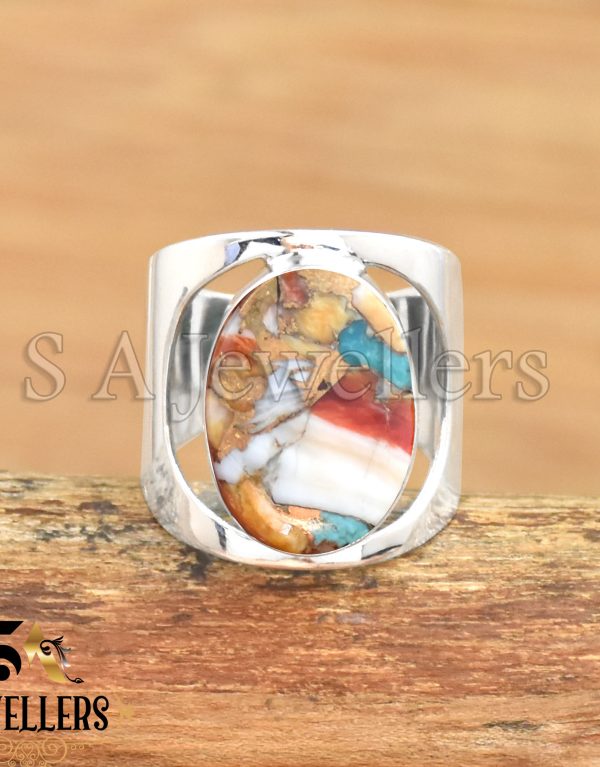 Oyster Turquoise Ring, 925 Sterling Silver Ring, Gemstone Flat Ring