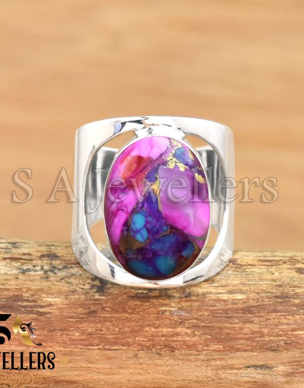 Kingman Dahlia Pink Turquoise, 925 Sterling Silver Ring