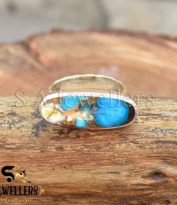 Oyster Copper Turquoise Ring, 925 Sterling Silver Ring, Promise Ring,