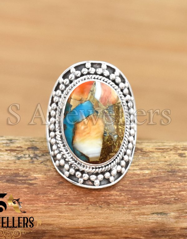 Oyster Copper Turquoise Ring, 925 Sterling Silver Ring, Gemstone Ring