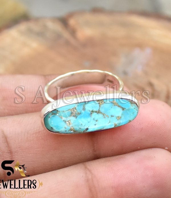 Blue Copper Turquoise Ring, 925 Sterling Silver Ring,