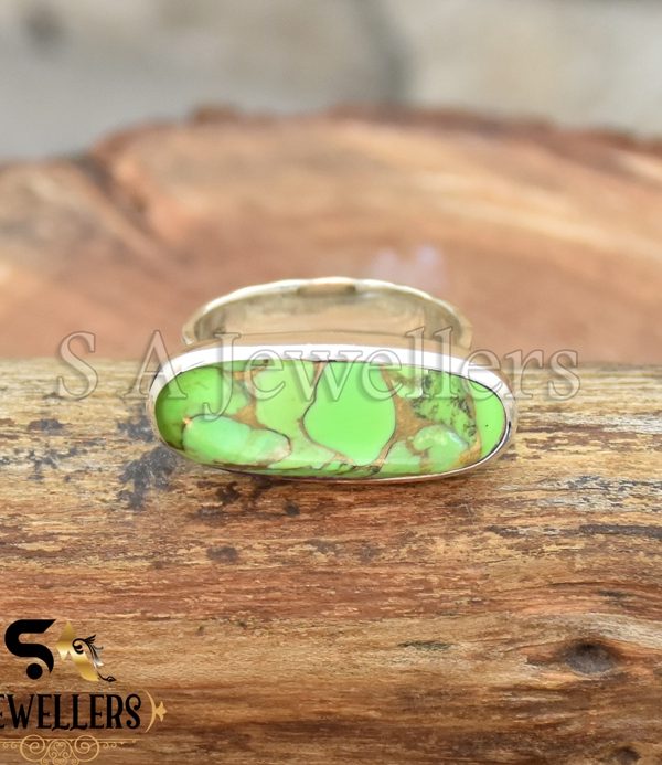 Green Copper Turquoise Ring, 925 Sterling Silver Ring,