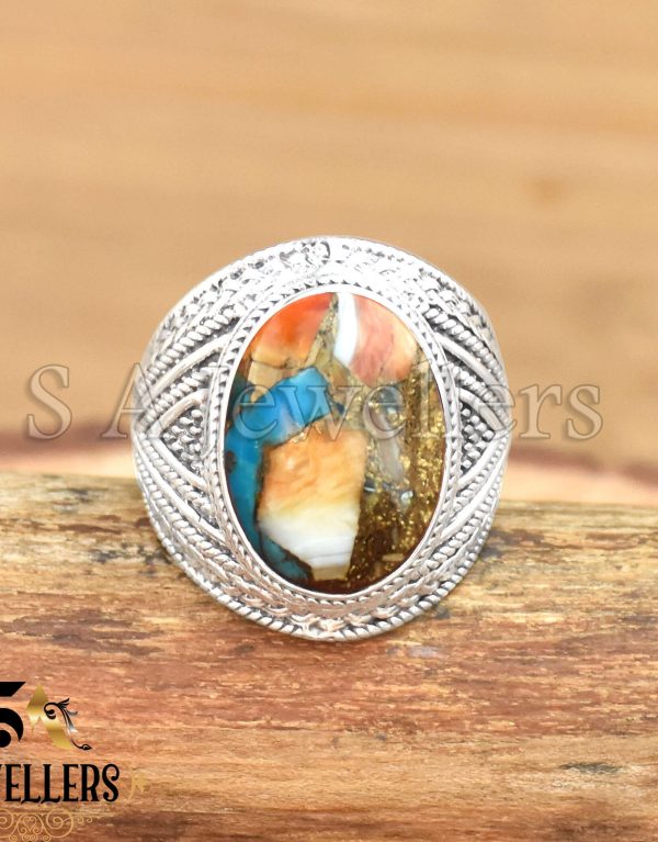 Oyster Copper Turquoise, Statement Ring, 925 Sterling Silver Ring,