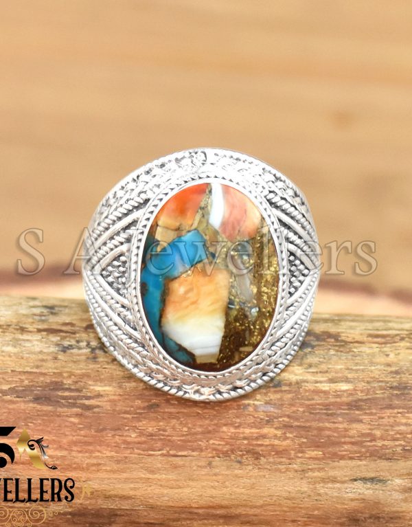 Oyster Copper Turquoise Ring, 925 Sterling Silver Ring,