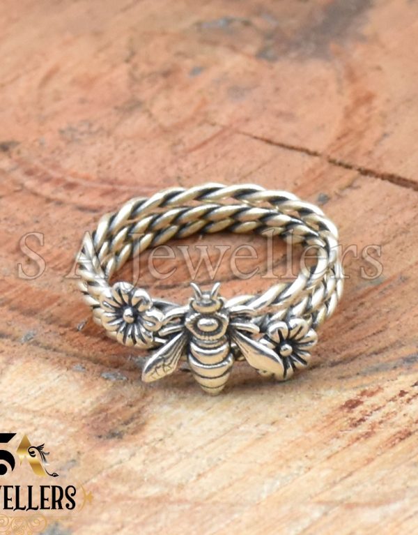 Garden Stacker Ring, Flower Bee Ring, 925 Sterling Silver Ring