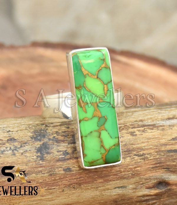 Green Copper Turquoise Ring, 925 Sterling Silver Ring, Handmade Ring,
