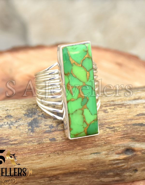 Green Copper Turquoise Ring, 925 Sterling Silver Ring, Handmade Ring,
