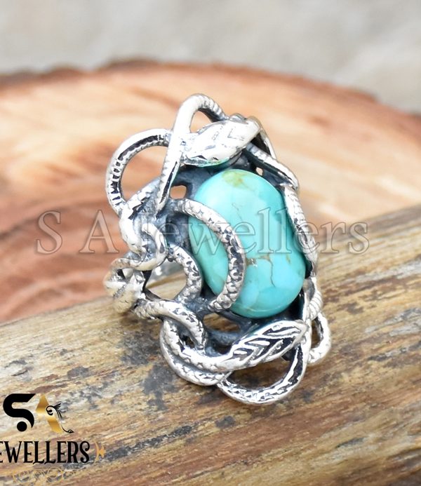 Mohave Turquoise Ring, Snake ring, 925 Sterling Silver Ring, Silver jewelry