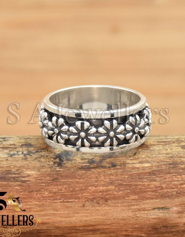 Silver Flower Band Ring, 925 Sterling Silver Ring, Flower Ring