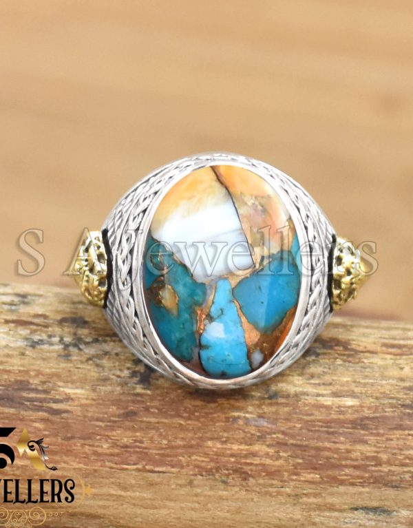 Oyster Copper Turquoise Ring, 925 Sterling Silver Ring, Statement Ring, Gift For Her
