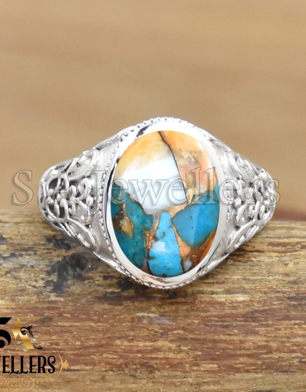 Oyster Copper Turquoise Ring, 925 Sterling Silver Ring, Silver Jewelry