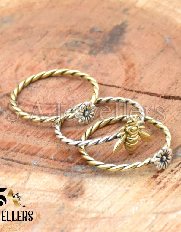 Flower Bee Ring, 925 Sterling Silver Ring, Gift For Her, Two Tone Ring
