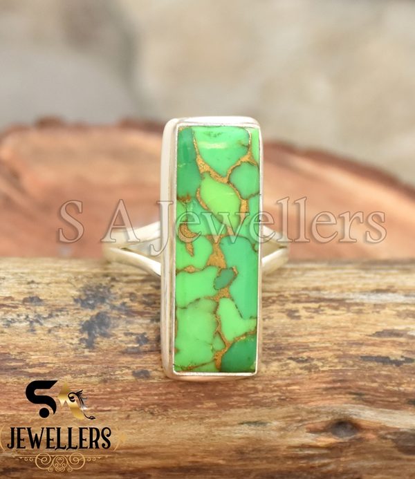 Green Copper Turquoise Ring, 925 Sterling Silver Ring, Handmade Ring,