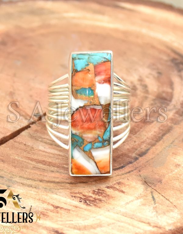 Oyster Copper Turquoise Ring, 925 Sterling Silver Ring, Handmade Ring,