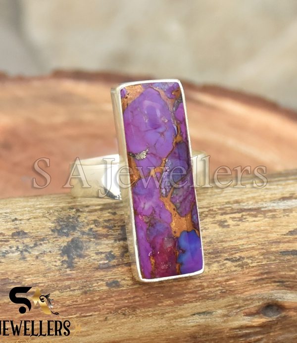 Purple Copper Turquoise Ring, 925 Sterling Silver Ring, Handmade Ring,