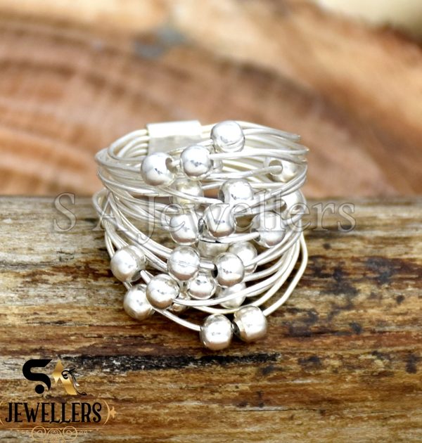 Wrapround 925 Sterling Silver Wire Ring, Ball Bead Chunky Ring