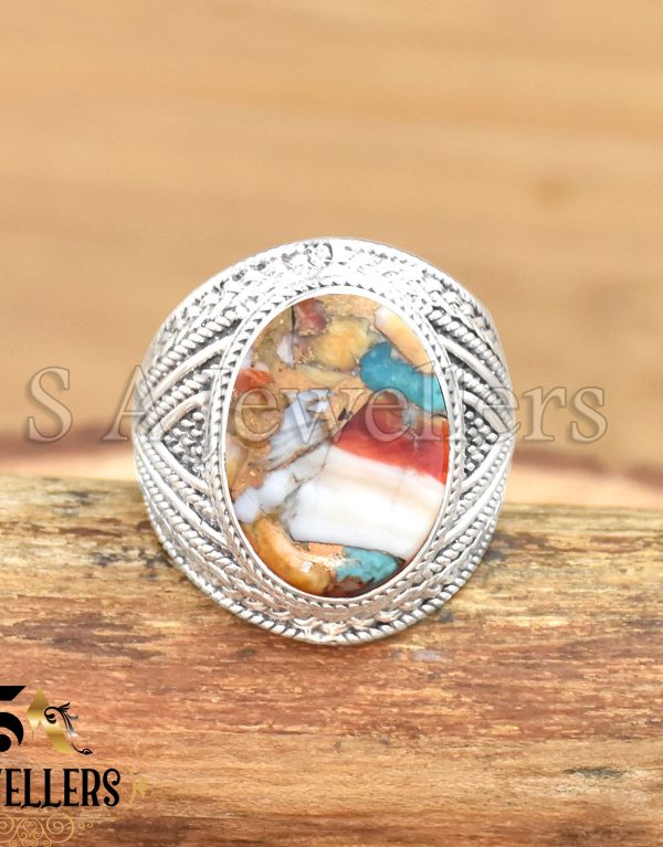 Oyster Turquoise Ring, 925 Sterling Silver Ring, Gemstone Flat Stone Ring