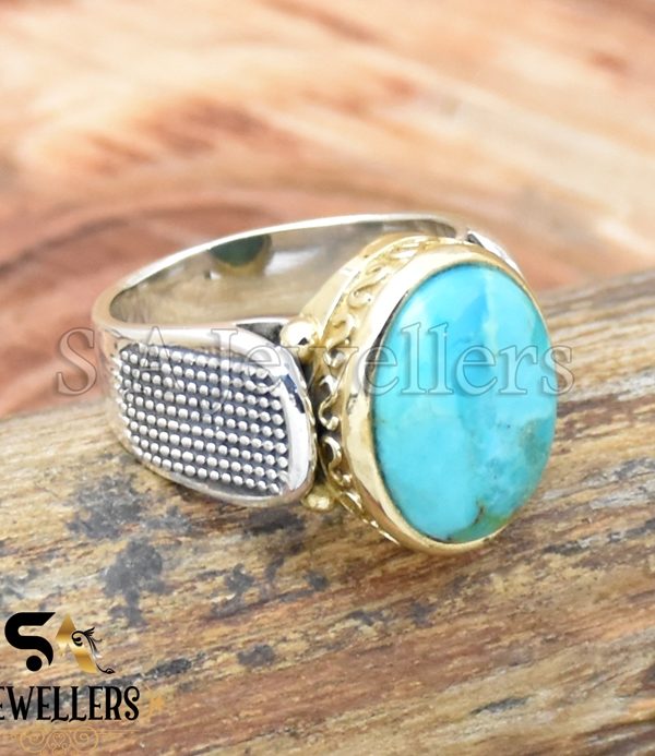 Mohave Turquoise Ring, 925 Sterling Silver Ring, Two Tone Ring
