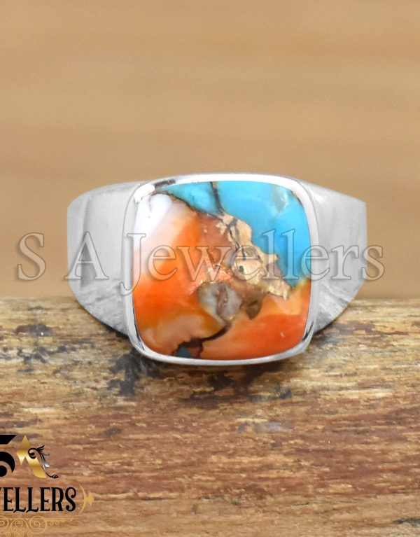 Oyster Copper Turquoise Ring, 925 Sterling Silver Ring, Gift For Her
