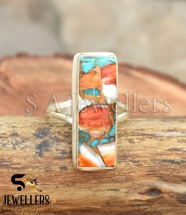 Oyster Copper Turquoise Ring, 925 Sterling Silver Ring, Handmade Ring,