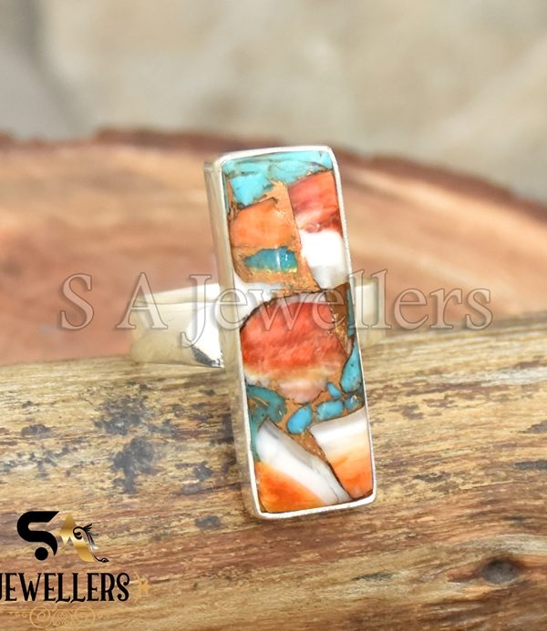 Oyster Copper Turquoise Ring, 925 Sterling Silver Ring, Handmade Ring,