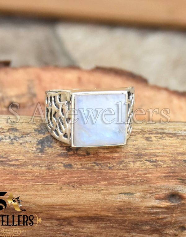 Rainbow Moonstone Men's Ring, 925 Sterling Silver Ring, Statement Ring, Gift For Her