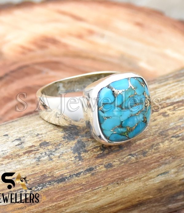 Blue Copper Turquoise Ring, 925 Sterling Silver Ring, Statement Ring