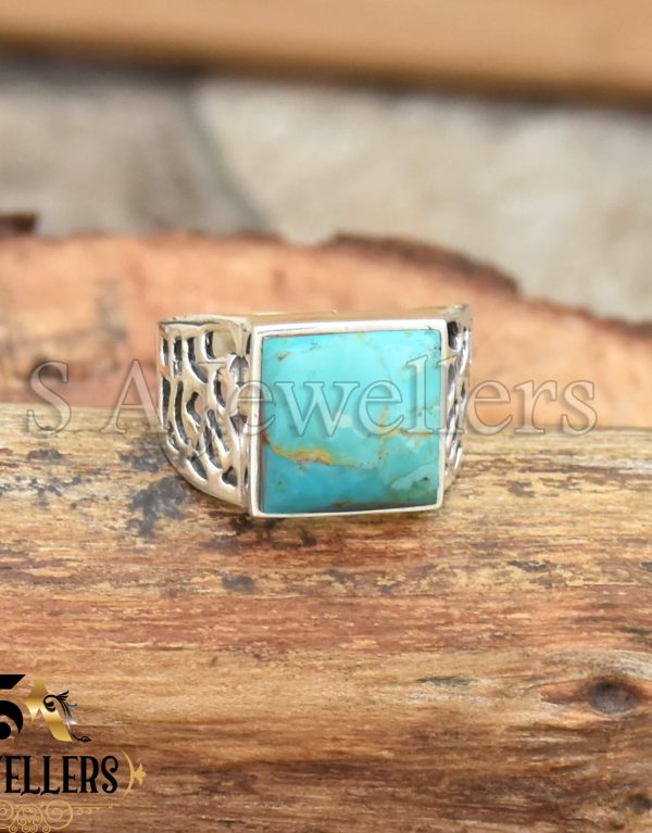 Mohave Turquoise Men's Ring, 925 Sterling Silver Ring, Handmade Jewelry
