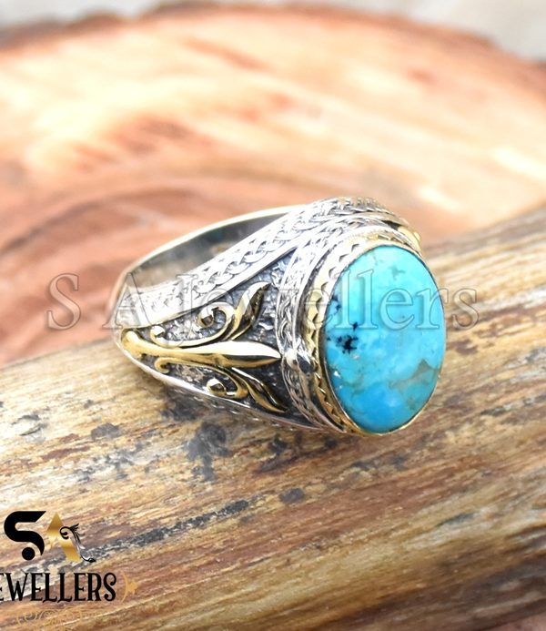 Mohave Turquoise Ring, 925 Sterling Silver Ring, Two Tone Ring