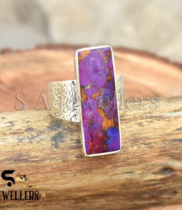 Purple Copper Turquoise Ring, 925 Sterling Silver Ring, Handmade Ring,