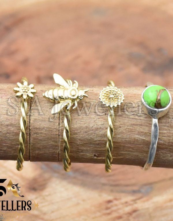 Green Copper Turquoise Ring, Two Tone Ring, 925 Sterling Silver