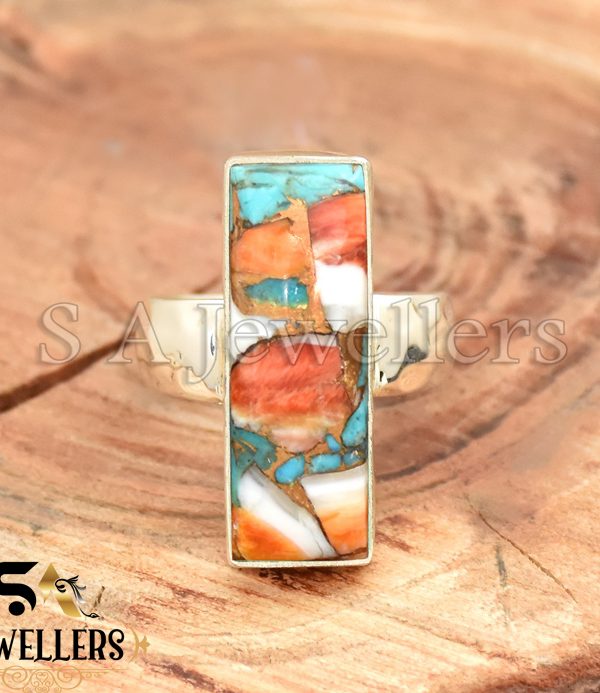 Oyster Copper Turquoise Ring, 925 Sterling Silver Ring, Hammered Band Ring,