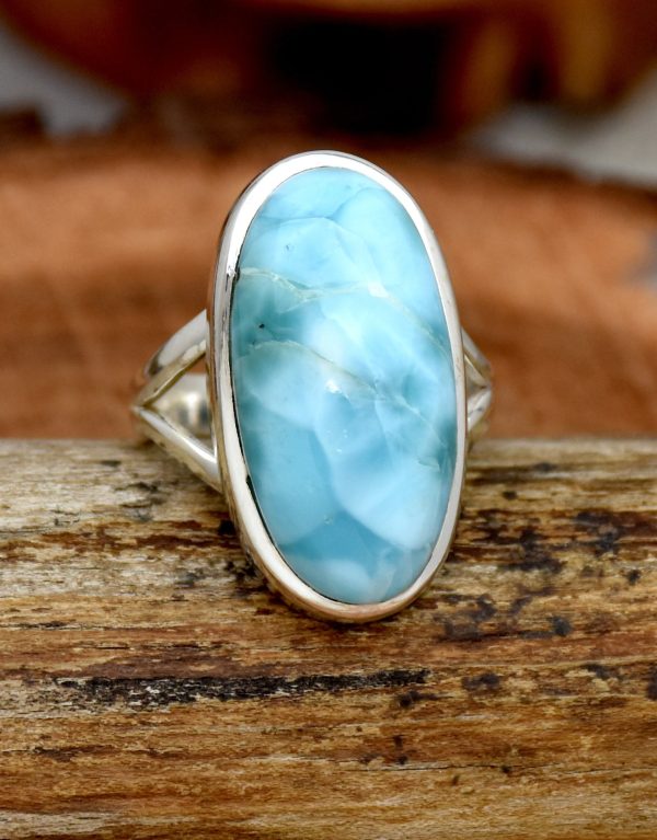 Natural Larimar Silver Ring, 925 Sterling Silver Ring, Statement Ring.