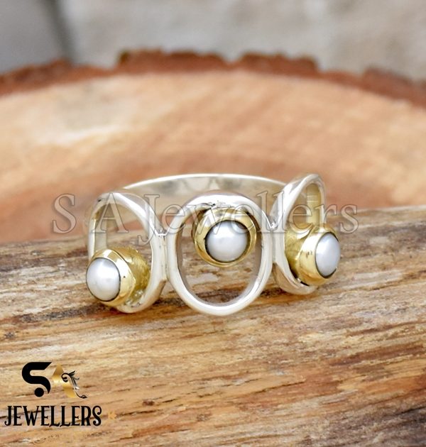 Fresh Water Pearl Ring, 925 Sterling Silver Ring, Tow Tone Ring