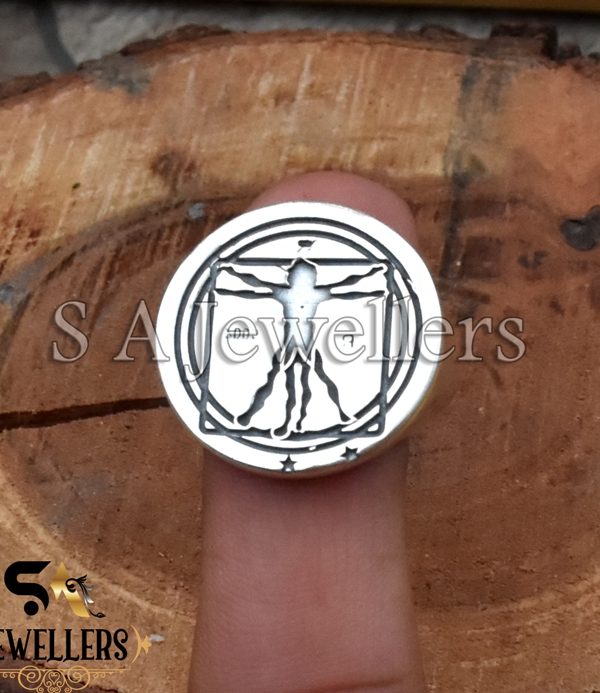 Vitruvian Man Silver Ring , 925 Sterling Silver Ring, Gift For Men