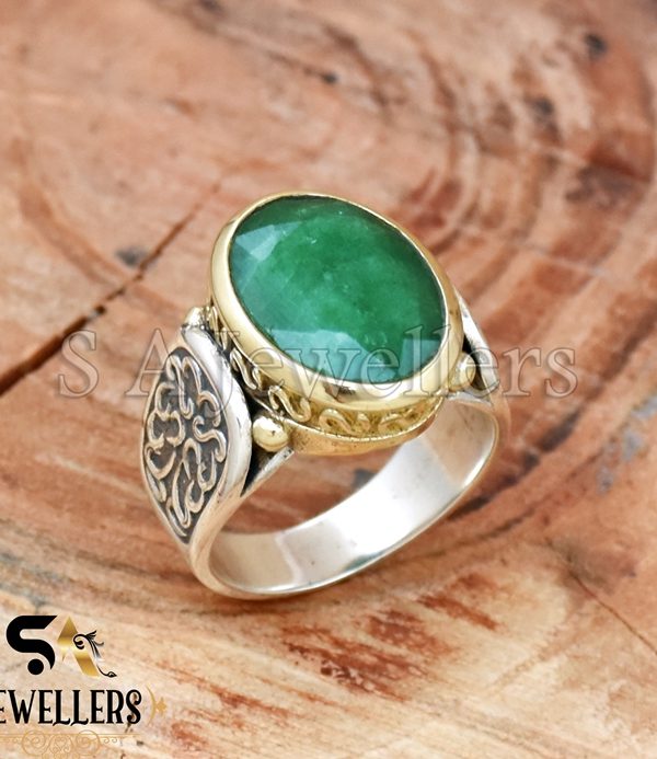 Indian Emerald Ring, 925 Sterling Silver Ring, Tow Tone Ring,