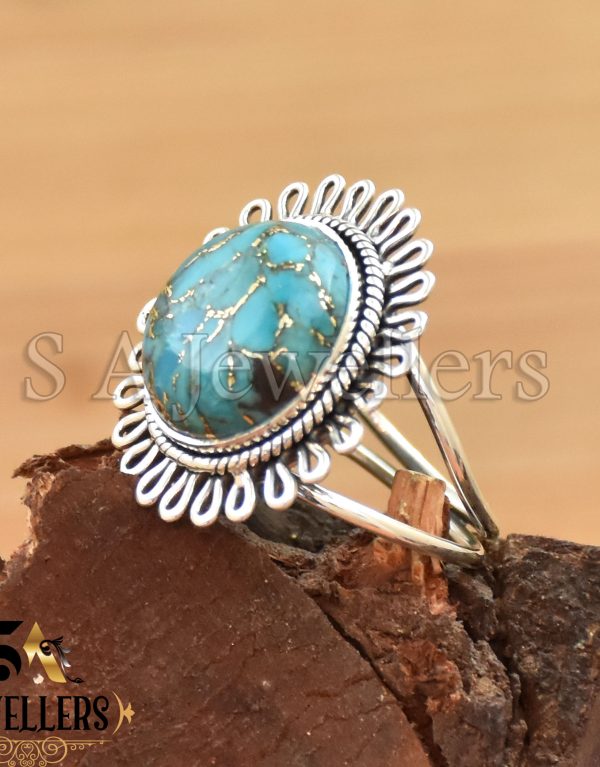 Blue Copper Ring, 925 Sterling Silver Ring, Handmade Ring,