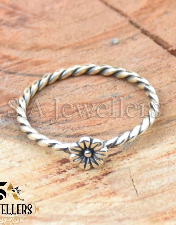 Flower Ring, Silver Floral Ring, Twisted Band Ring, 925 Sterling Silver Ring,