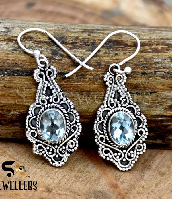 Blue Topaz Earring, 925 Sterling Silver Earring, Dangle Drop Earring