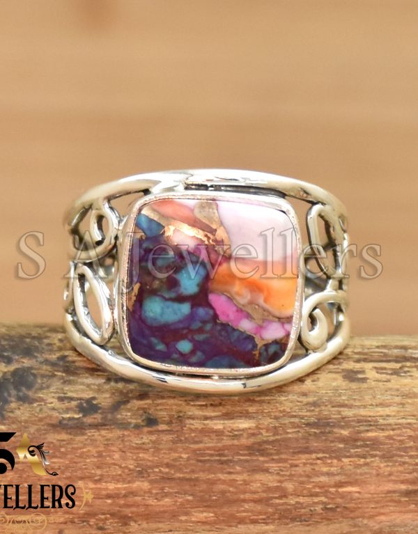 Kingman Pink Dahlia Turquoise Ring, 925 Sterling Silver Ring