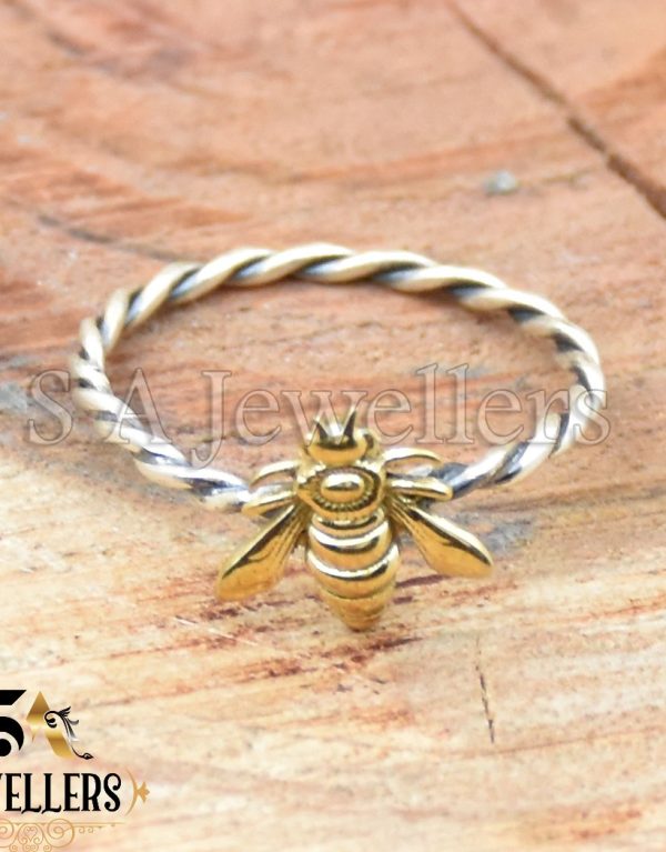 Honey Bee Stacking Ring, 925 Sterling Silver Ring, Two Tone Ring