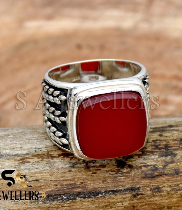 Carnelian Men's Ring, 925 Sterling Silver Ring,