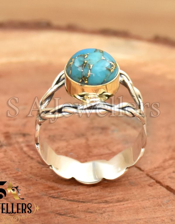 Blue Copper Turquoise Ring, 925 Sterling Silver Ring, Handmade Ring,