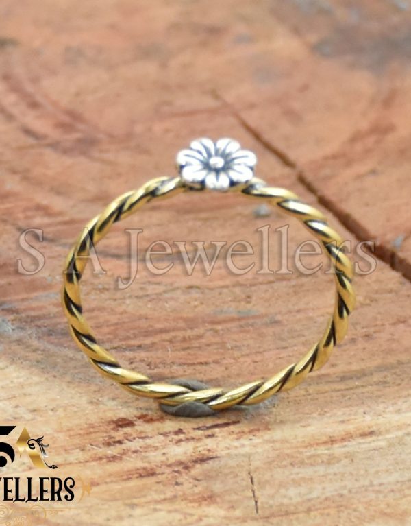 Flower Ring, Silver Floral Ring, Twisted Band Ring, Brass Ring,