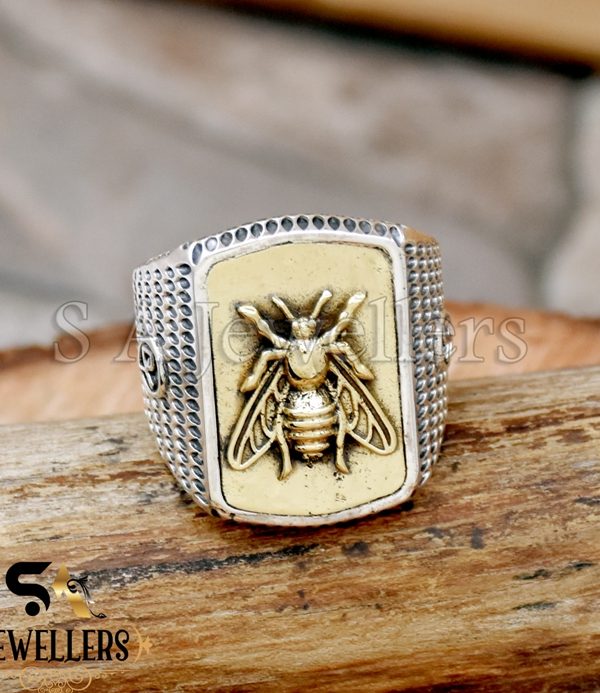Bee Ring, 925 Sterling Silver Ring, Two Tone Ring, Handmade Silver Ring