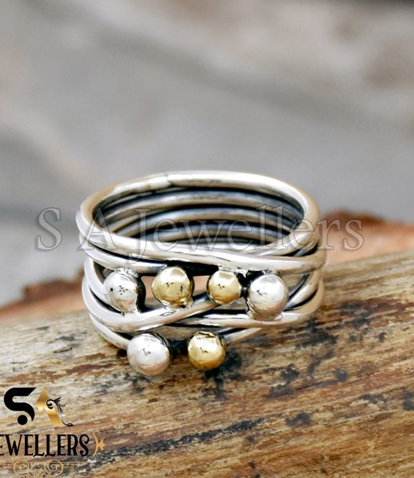 Handmade Wraparound Silver Wire Ring, 925 Sterling Silver Ring, Two Tone Ball Ring