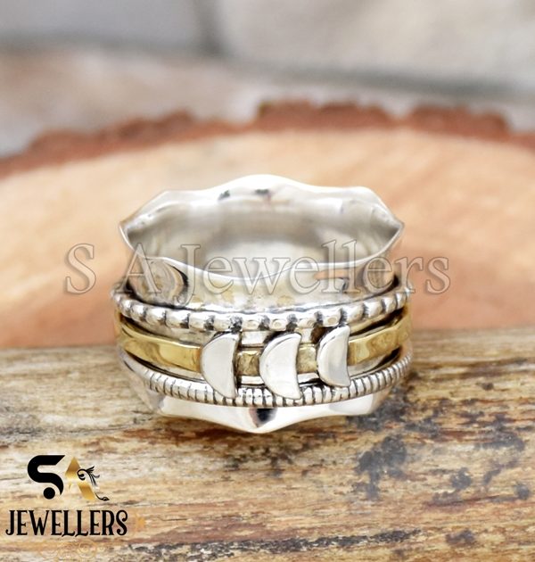 Spinner Ring, 925 Sterling Silver Ring, Wide Band Ring, Two Tone Ring